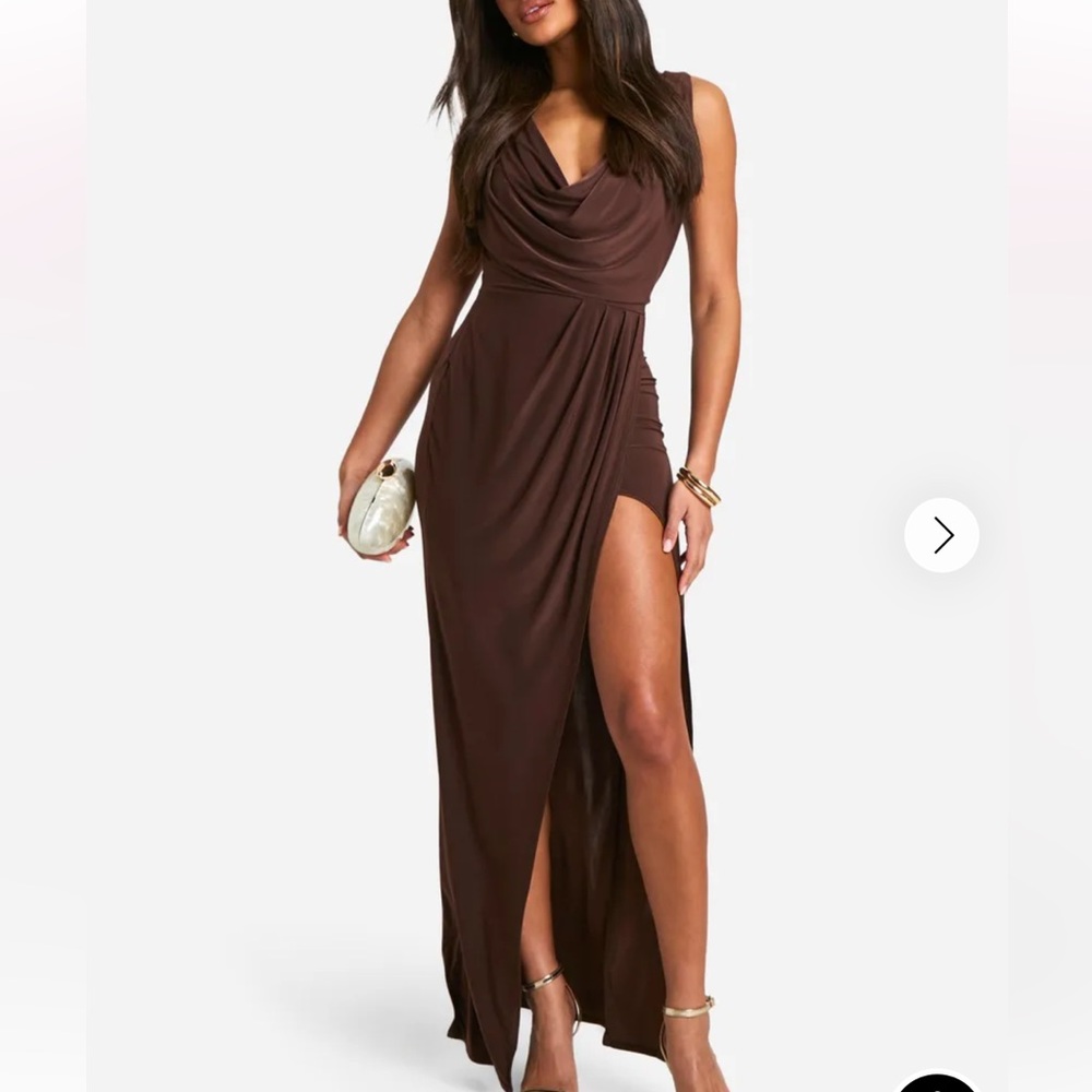 Boohoo Slinky Rouched Wrap Maxi Dress